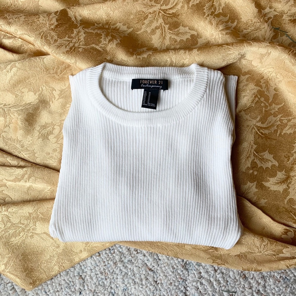 White Knit Top with Lace Bell Sleeves